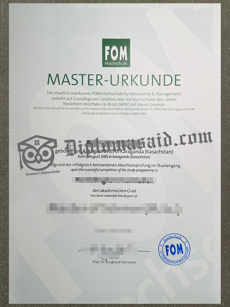 FOM Hochschule Urkunde, FOM Hochschule Degree FOM Hochschule Urkunde, FOM Hochschule Degree