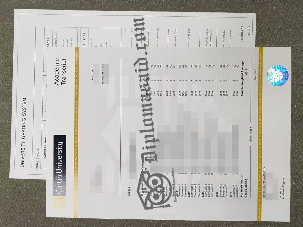 Curtin University transcript, Curtin University degree