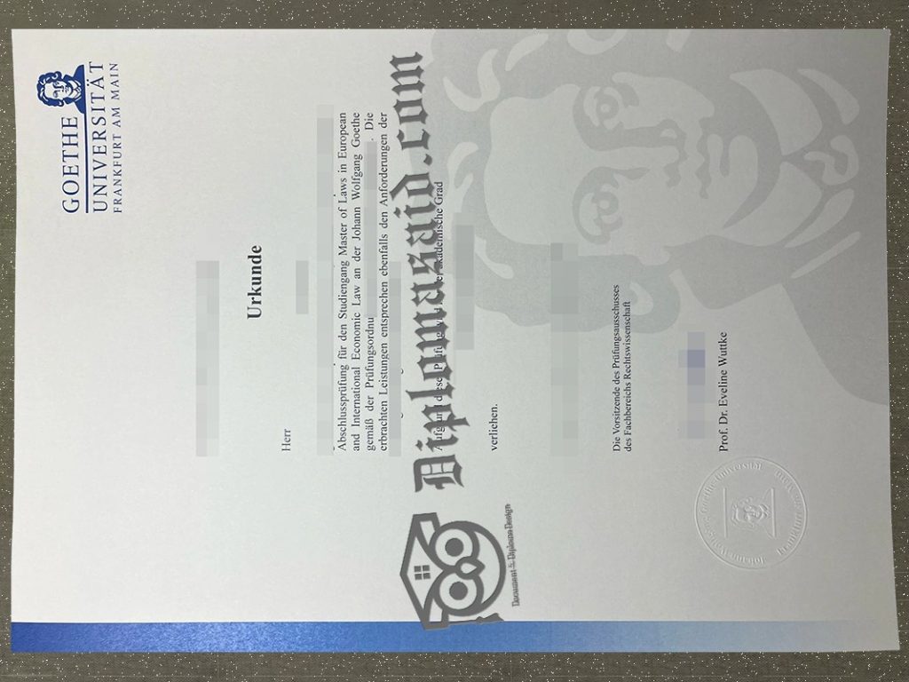 Goethe University Frankfurt Urkunde, Goethe University Frankfurt Degree