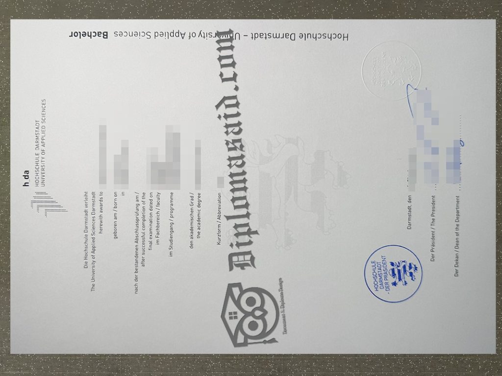 Hochschule Darmstadt Urkunde, Hochschule Darmstadt Degree