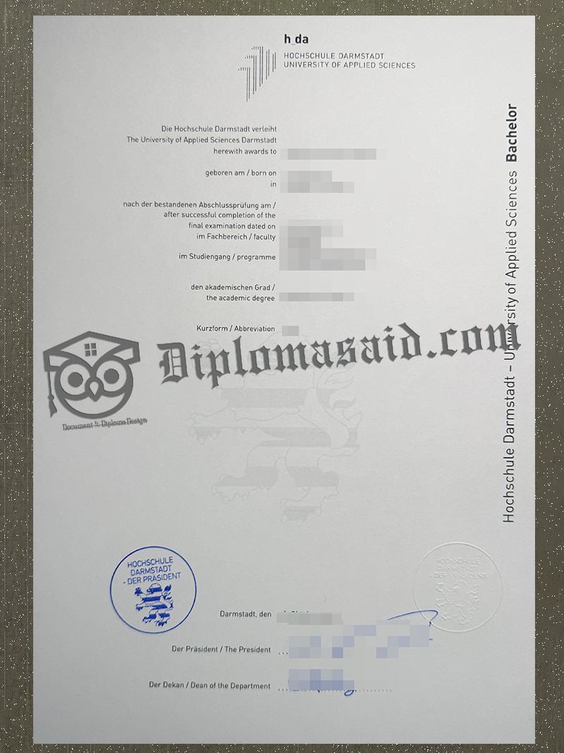 Hochschule Darmstadt Urkunde, Hochschule Darmstadt Degree Hochschule Darmstadt Urkunde, Hochschule Darmstadt Degree