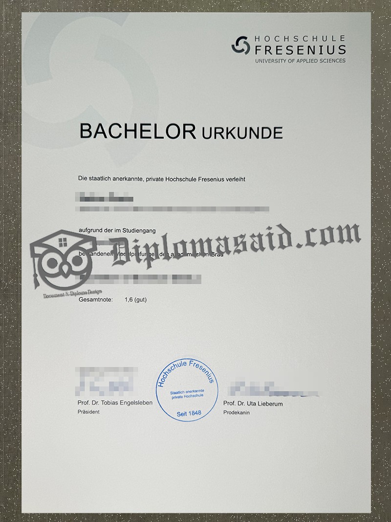 Hochschule Fresenius Urkunde, Hochschule Fresenius Degree Hochschule Fresenius Urkunde, Hochschule Fresenius Degree