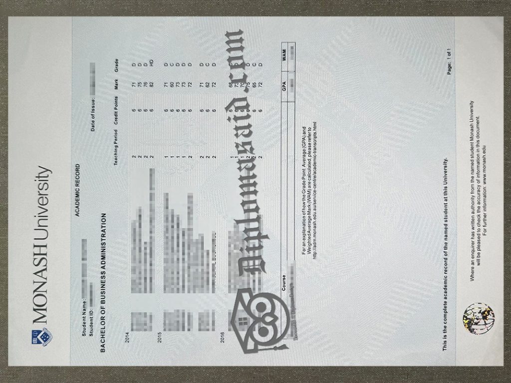 Monash University Transcript, Monash University Degree