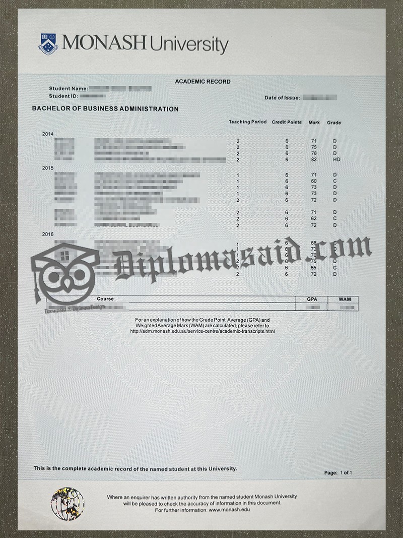 Monash University Transcript, Monash University Degree Monash University Transcript, Monash University Degree