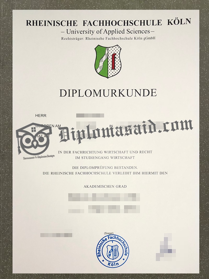 Rheinische Fachhochschule Köln Urkunde, Rheinische Fachhochschule Köln Degree Rheinische Fachhochschule Köln Urkunde, Rheinische Fachhochschule Köln Degree