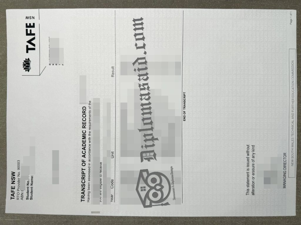 TAFE NSW Transcript, TAFE NSW Degree