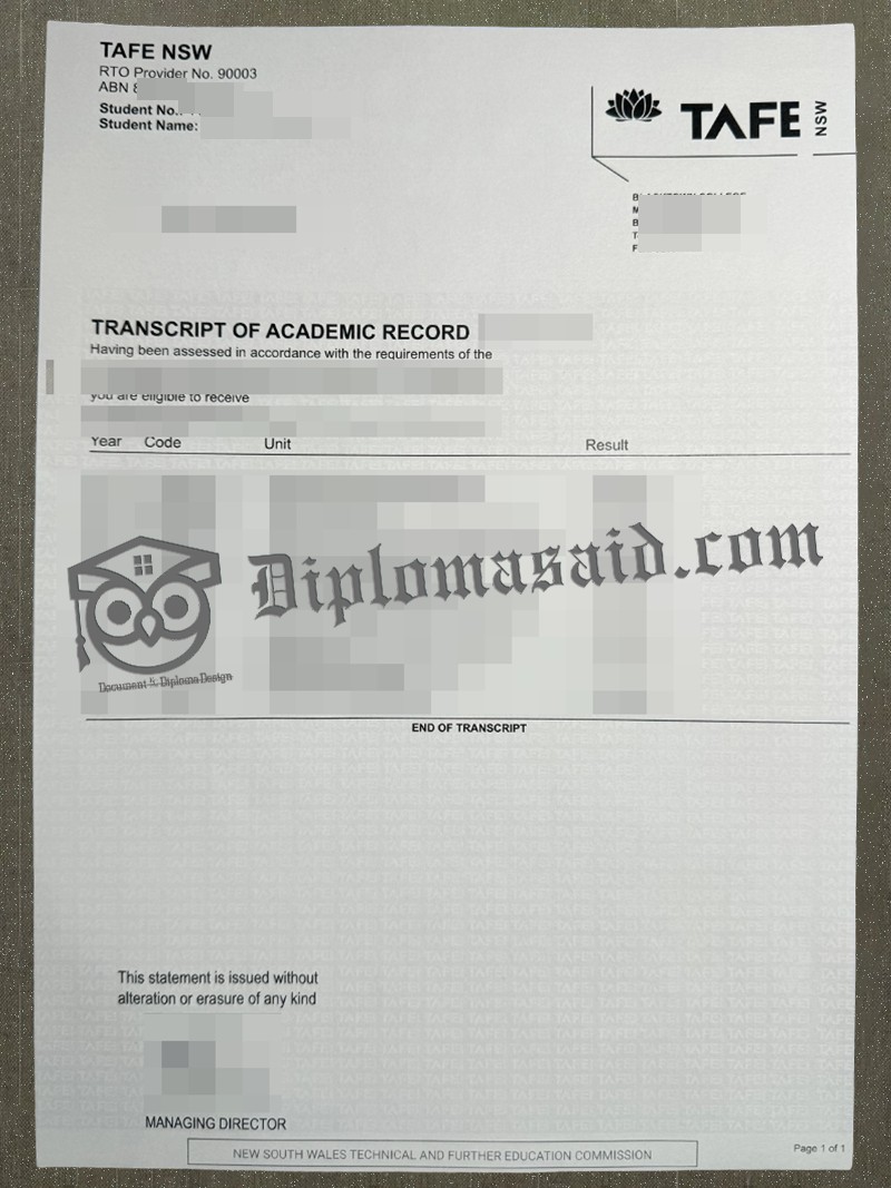 TAFE NSW Transcript, TAFE NSW Degree TAFE NSW Transcript, TAFE NSW Degree