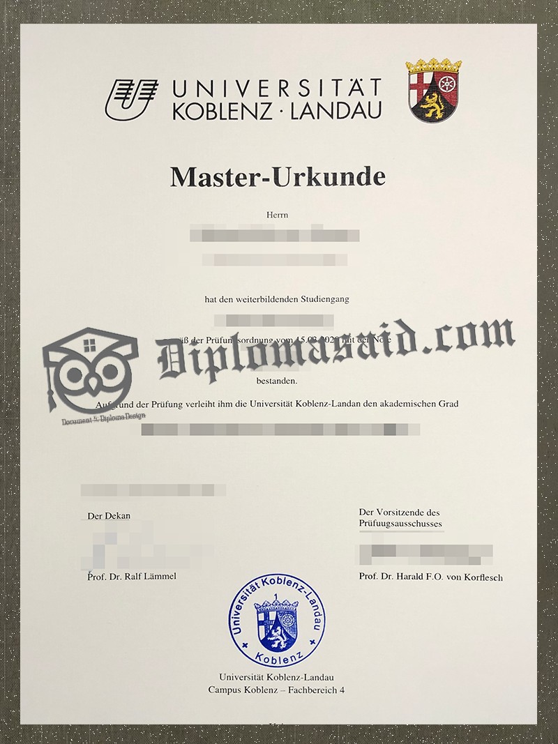 Universität Koblenz-Landau Urkunde, University of Koblenz and Landau Degree Universität Koblenz-Landau Urkunde, University of Koblenz and Landau Degree