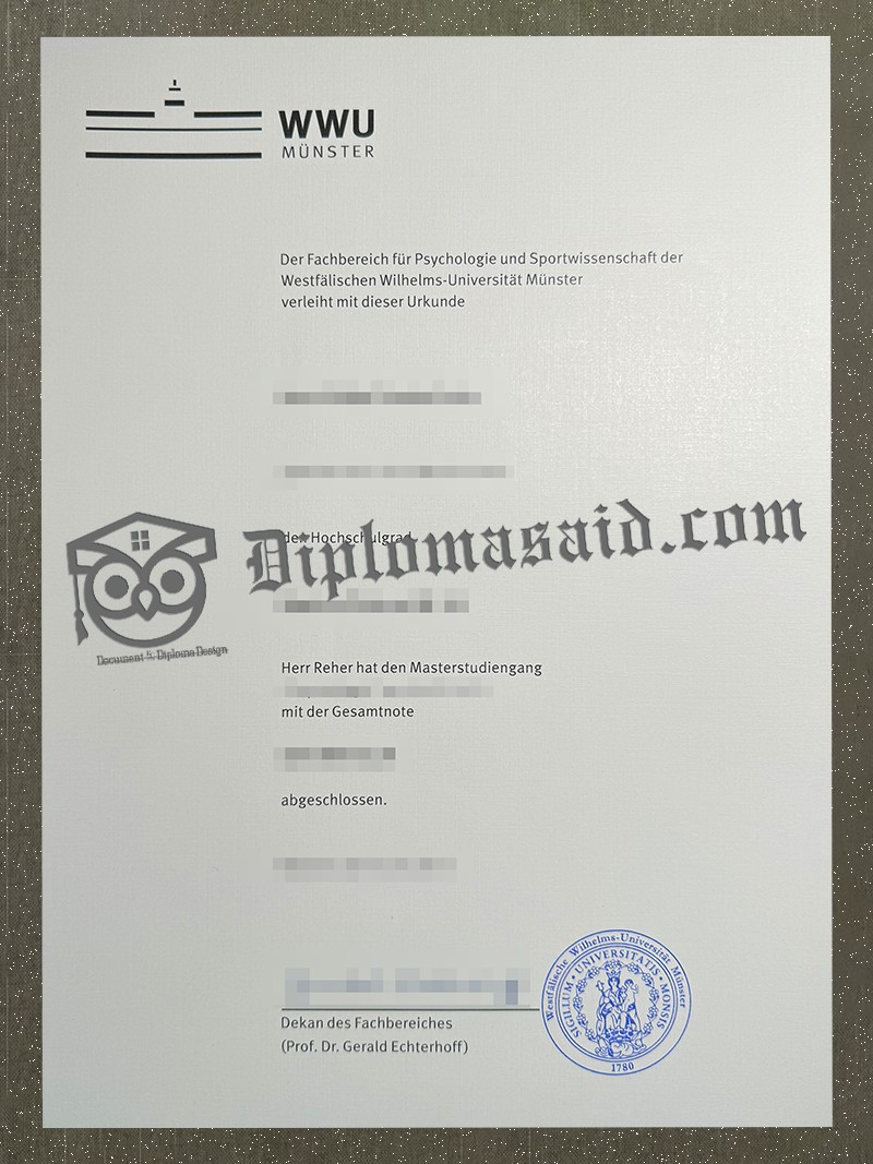 University of Münster Urkunde, University of Münster Degree University of Münster Urkunde, University of Münster Degree