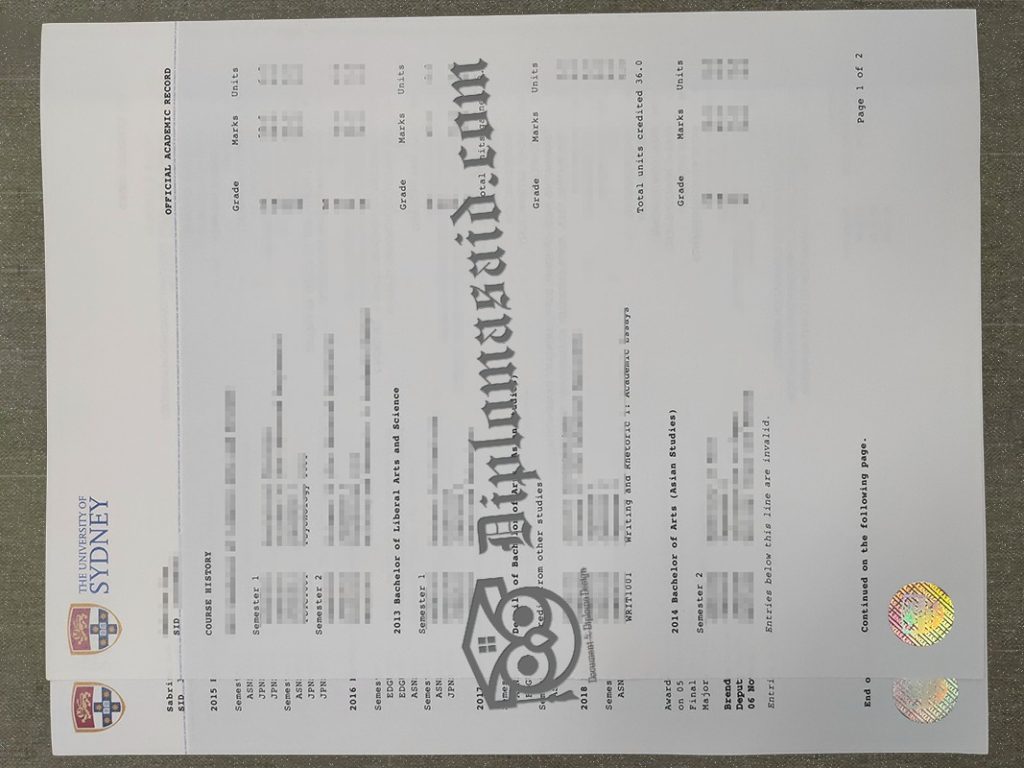 University of Sydney Transcript, University of Sydney Degree