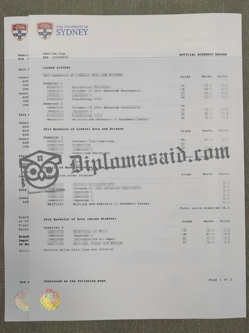 University of Sydney Transcript, University of Sydney Degree University of Sydney Transcript, University of Sydney Degree