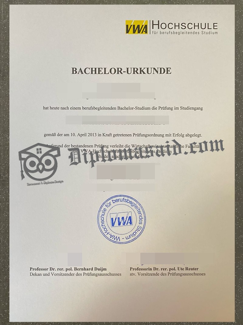 VWA Hochschule Urkunde, VWA-Hochschule für berufsbegleitendes Studium Diplom VWA Hochschule Urkunde, VWA-Hochschule für berufsbegleitendes Studium Diplom
