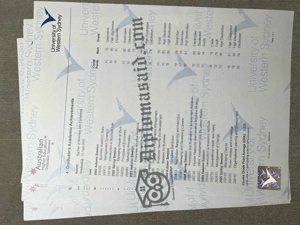 Western Sydney transcript, Western Sydney Degree
