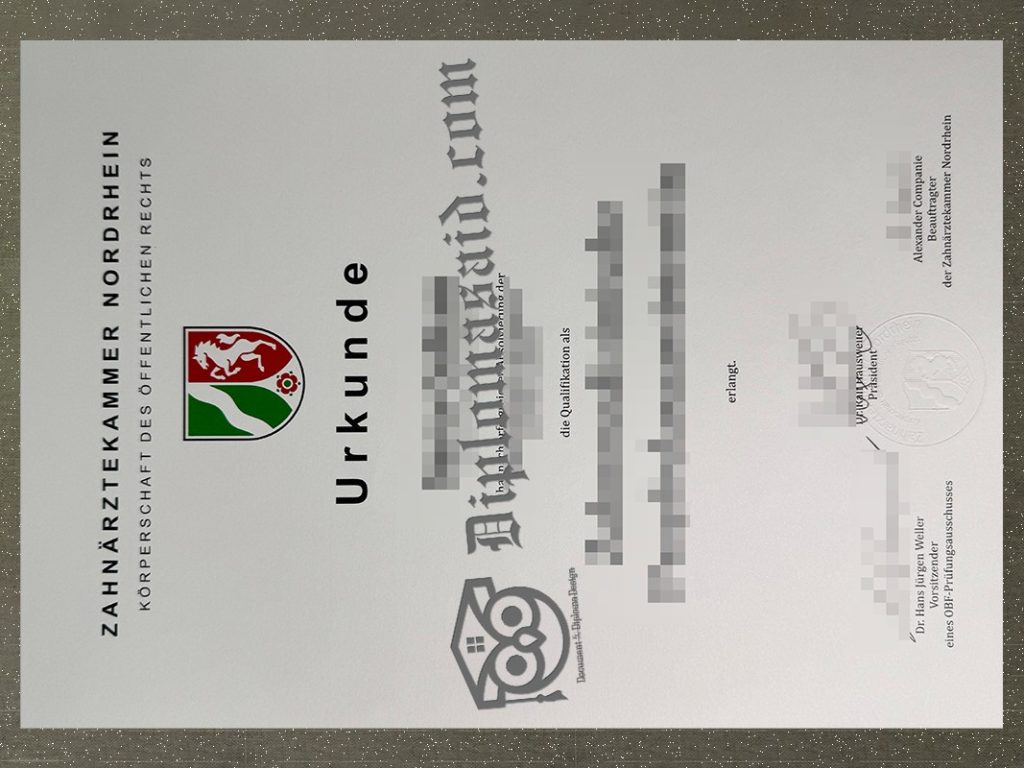Zahnärztekammer Nordrhein Urkunde, Zahnärztekammer Nordrhein Degree