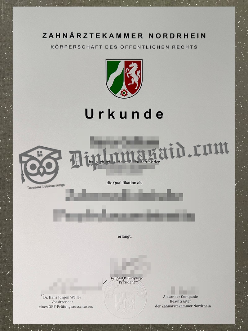 Zahnärztekammer Nordrhein Urkunde, Zahnärztekammer Nordrhein Degree Zahnärztekammer Nordrhein Urkunde, Zahnärztekammer Nordrhein Degree