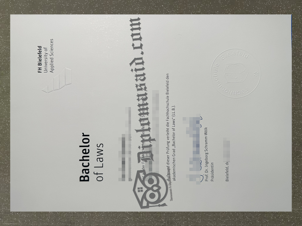 FH Bielefeld University of Applied Sciences Diploma, Hochschule Bielefeld Urkunde