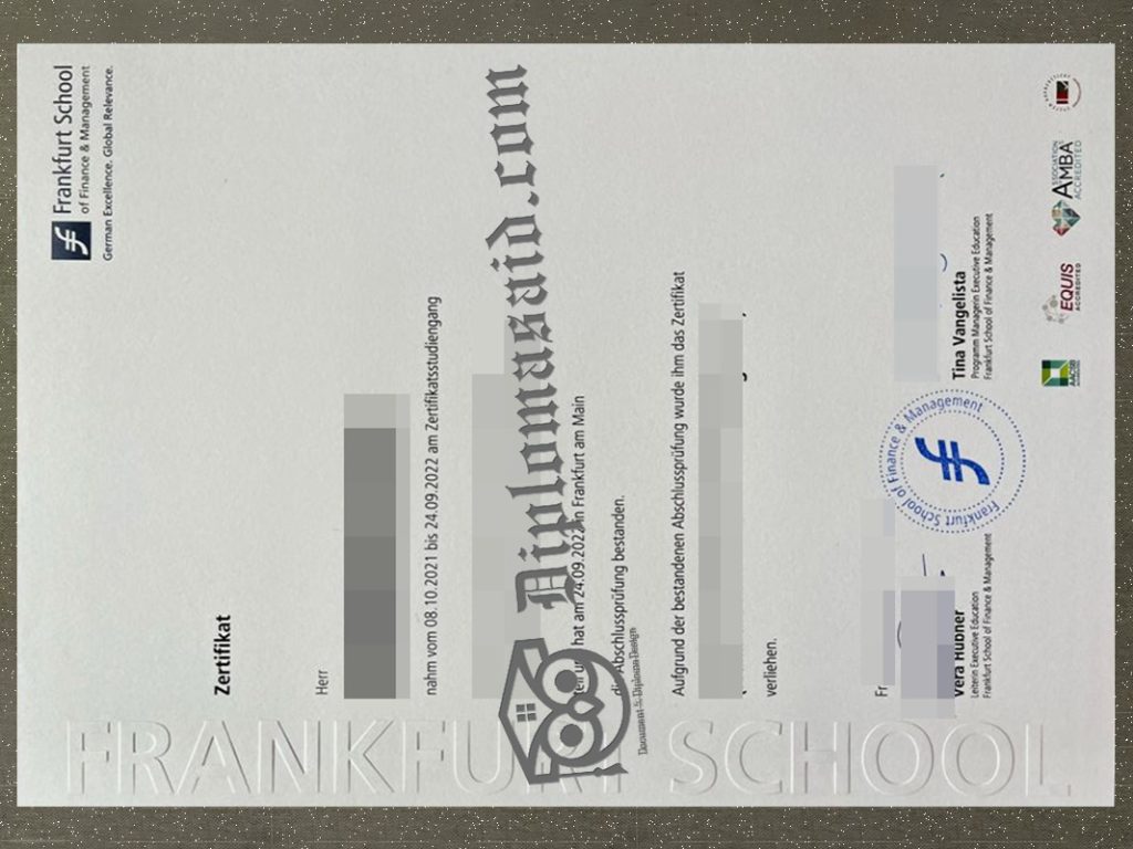 Frankfurt School of Finance & Management Zertifikat, Frankfurt School of Finance & Management Certificate