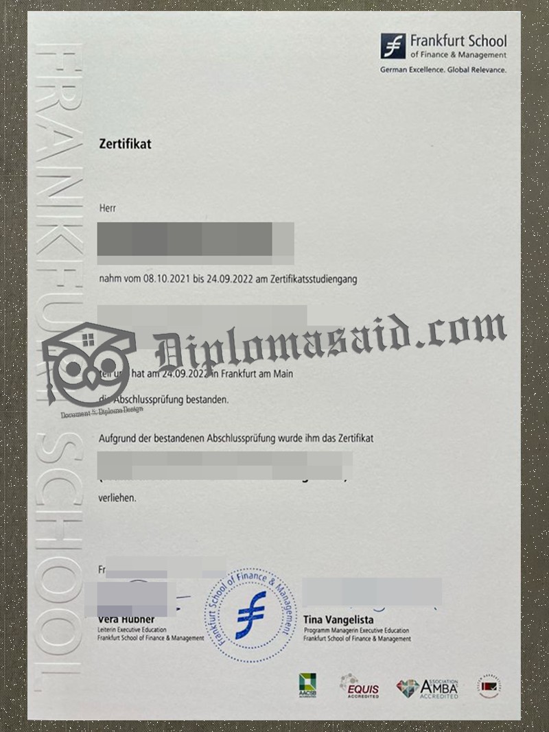 Frankfurt School of Finance & Management Zertifikat, Frankfurt School of Finance & Management Certificate Frankfurt School of Finance & Management Zertifikat, Frankfurt School of Finance & Management Certificate