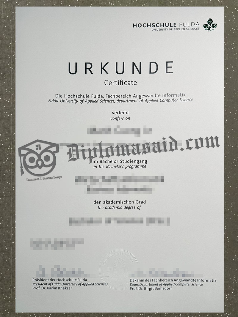 Hochschule Fulda Urkunde, Hochschule Fulda Degree Hochschule Fulda Urkunde, Hochschule Fulda Degree
