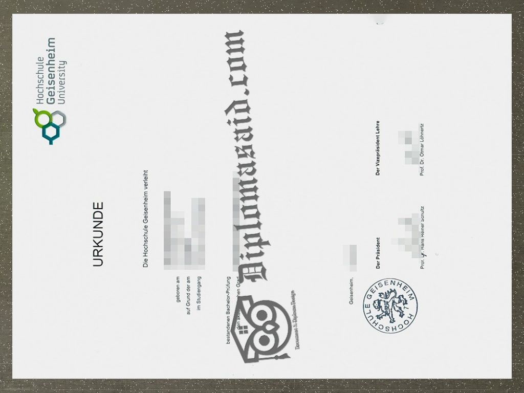 Hochschule Geisenheim University Urkunde, Hochschule Geisenheim University Degree