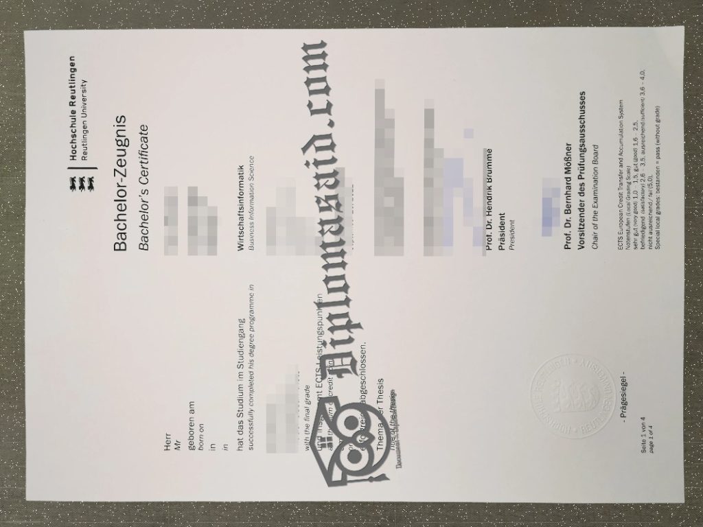 Hochschule Reutlingen Urkunde, Hochschule Reutlingen Degree