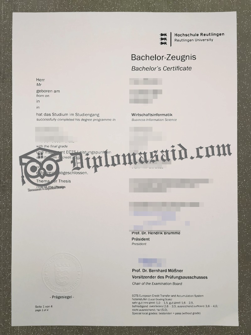Hochschule Reutlingen Urkunde, Hochschule Reutlingen Degree Hochschule Reutlingen Urkunde, Hochschule Reutlingen Degree