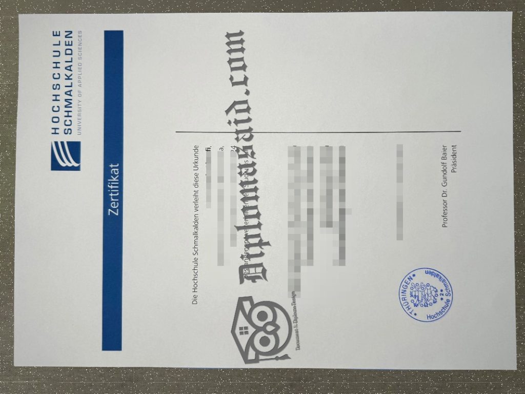 Hochschule Schmalkalden Zertifikat, Hochschule Schmalkalden Certificate