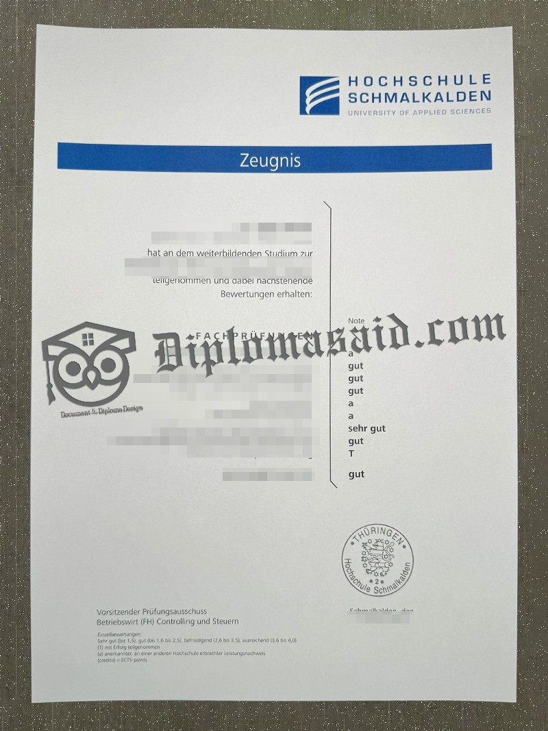Hochschule Schmalkalden Zeugnis, Hochschule Schmalkalden Degree Hochschule Schmalkalden Zeugnis, Hochschule Schmalkalden Degree