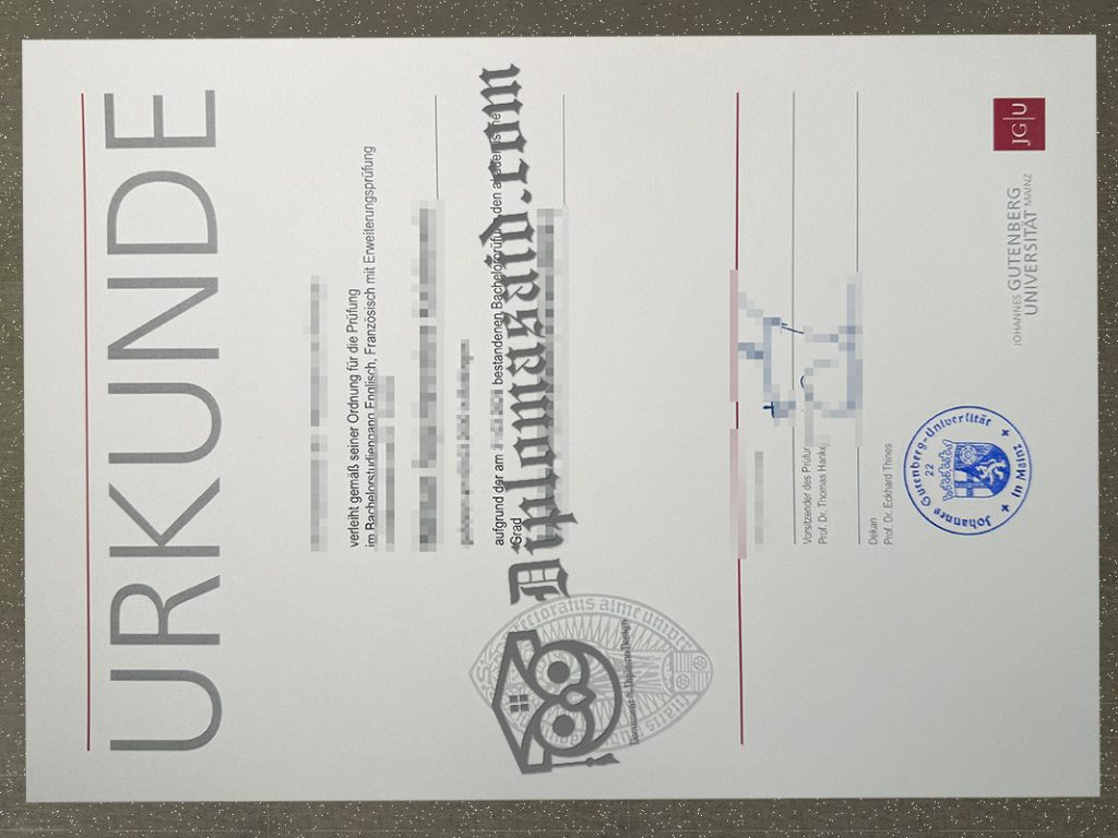 Johannes Gutenberg-Universität Mainz Urkunde, Johannes Gutenberg-Universität Mainz Degree