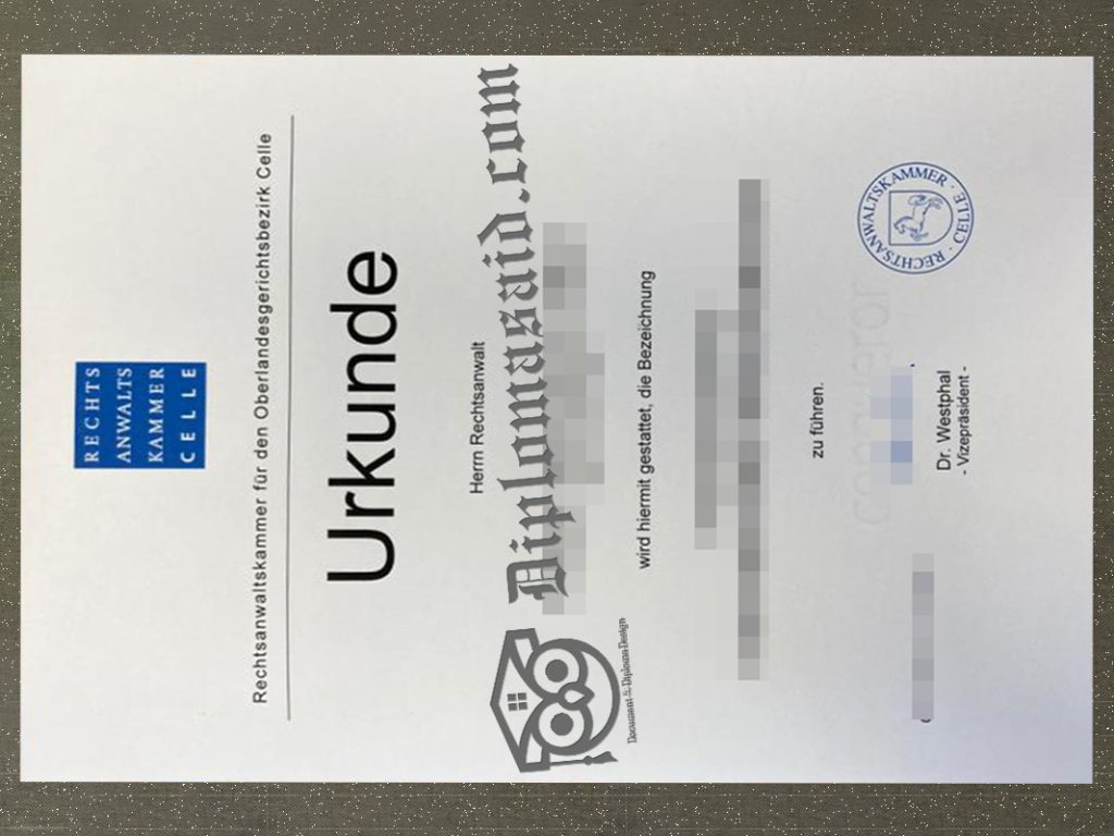 Rechtsanwaltskammer Celle Urkunde, Rechtsanwaltskammer Celle Degree