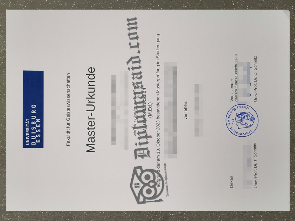 University of Duisburg-Essen Urkunde, University of Duisburg-Essen Degree