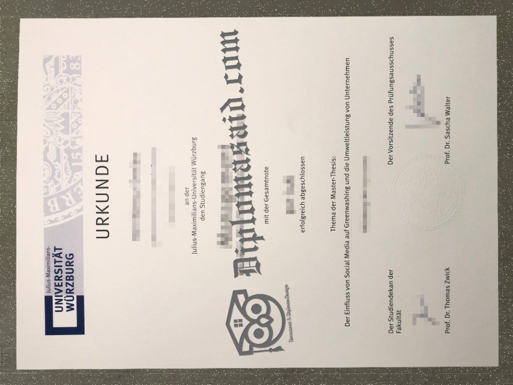 University of Wurzburg Urkunde, University of Wurzburg Degree