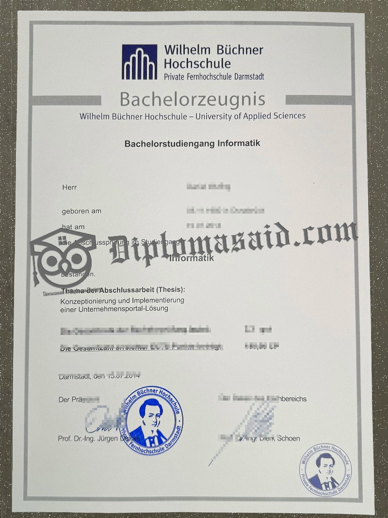 Wilhelm Büchner Hochschule Zeugnis, Wilhelm Büchner Hochschule Degree Wilhelm Büchner Hochschule Zeugnis, Wilhelm Büchner Hochschule Degree